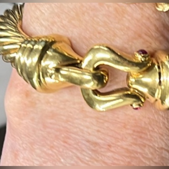 David Yurman 60.7 grams 18kt / 750 solid yellow gold bracelet w cabochon rubys - Picture 6 of 15
